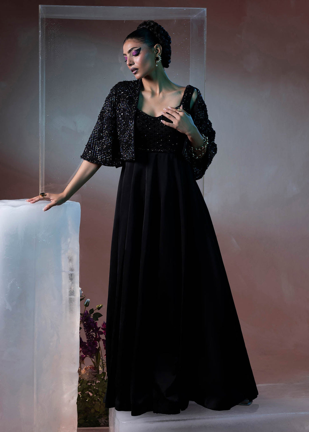 Shahid Chuhan - Selene Silk Pishwas For Women - Black