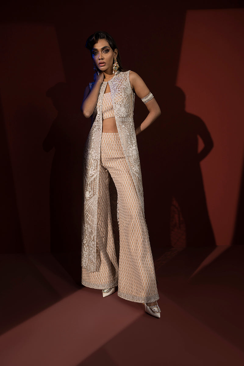 Shahid Chuhan - Silken Trail Organza Jacket For Women - Nude