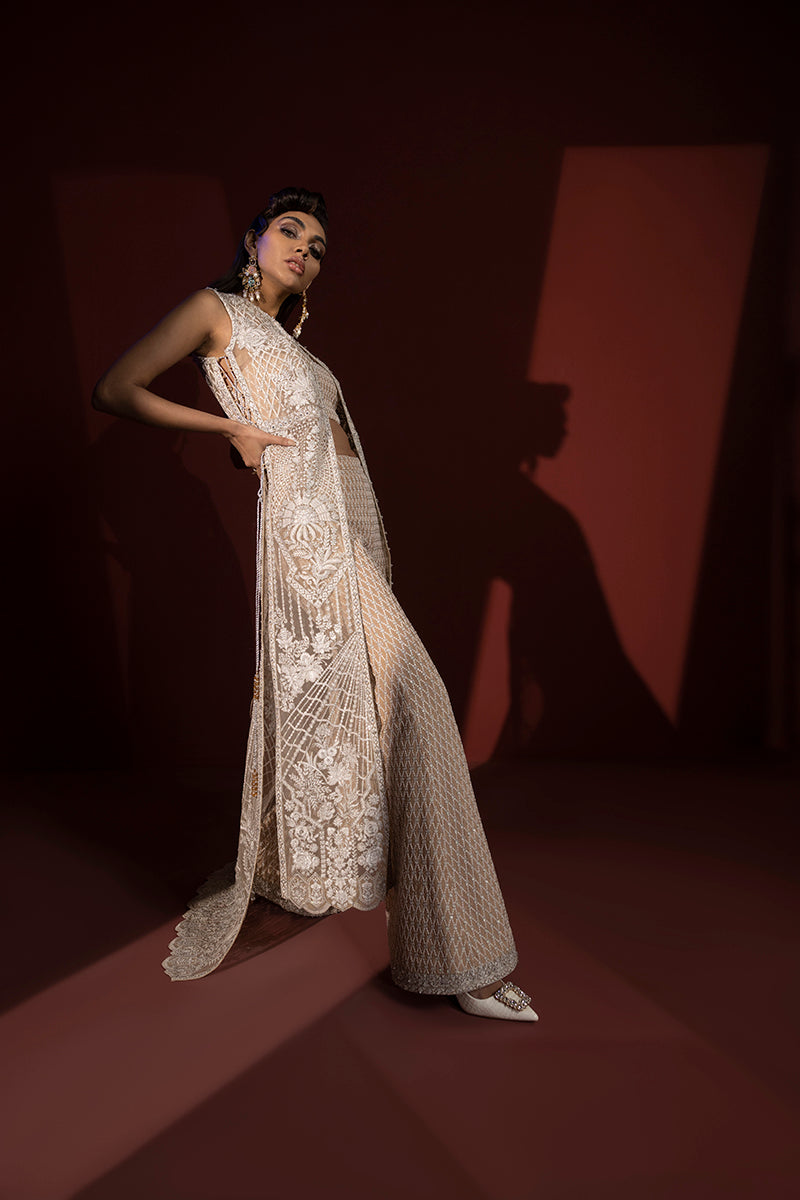 Shahid Chuhan - Silken Trail Organza Jacket For Women - Nude
