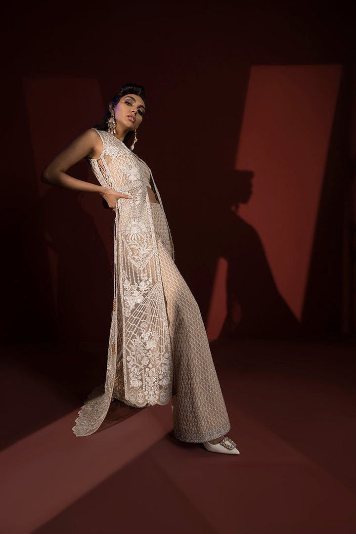 Shahid Chuhan - Silken Trail Organza Jacket For Women - Nude