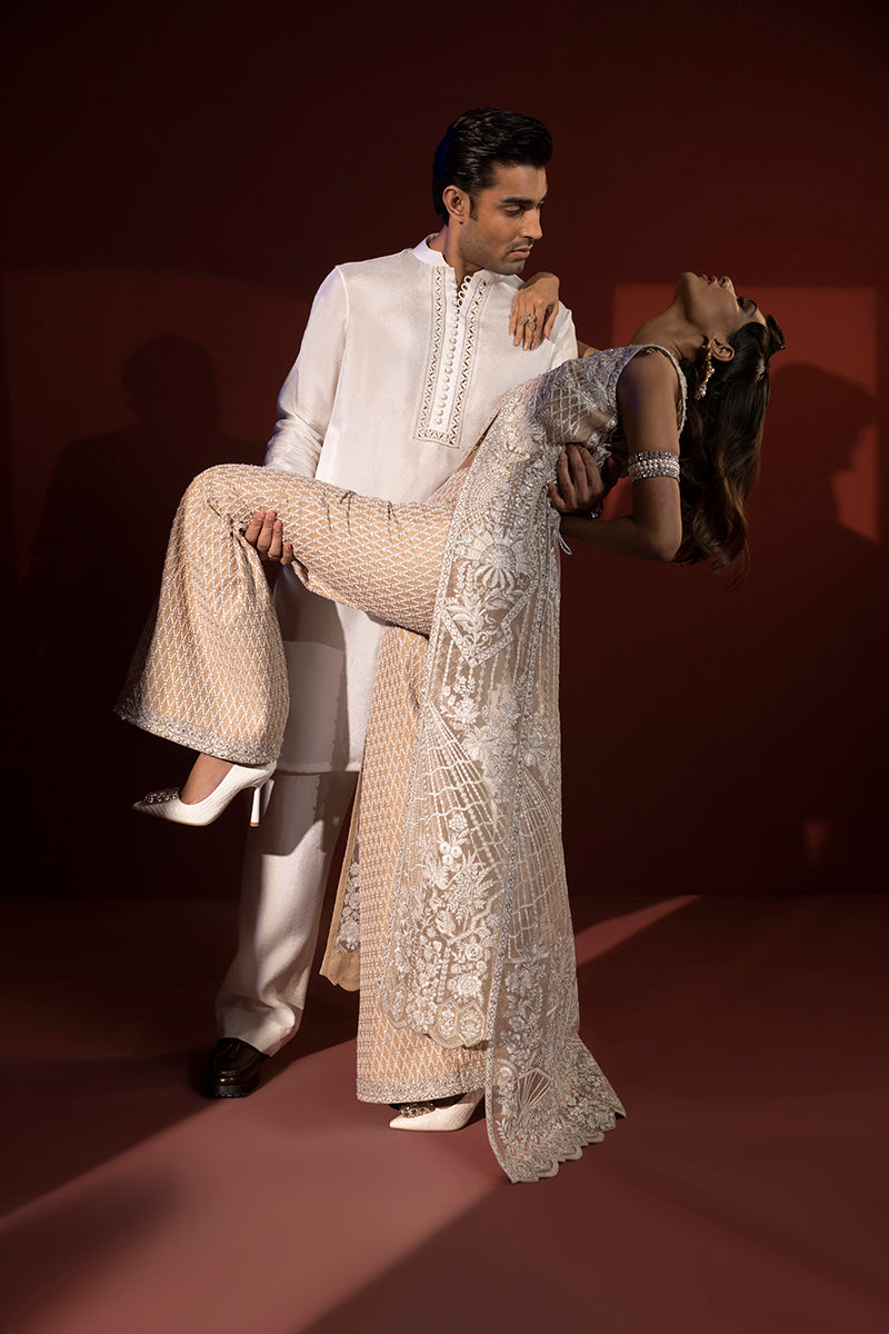Shahid Chuhan - Silken Trail Organza Jacket For Women - Nude