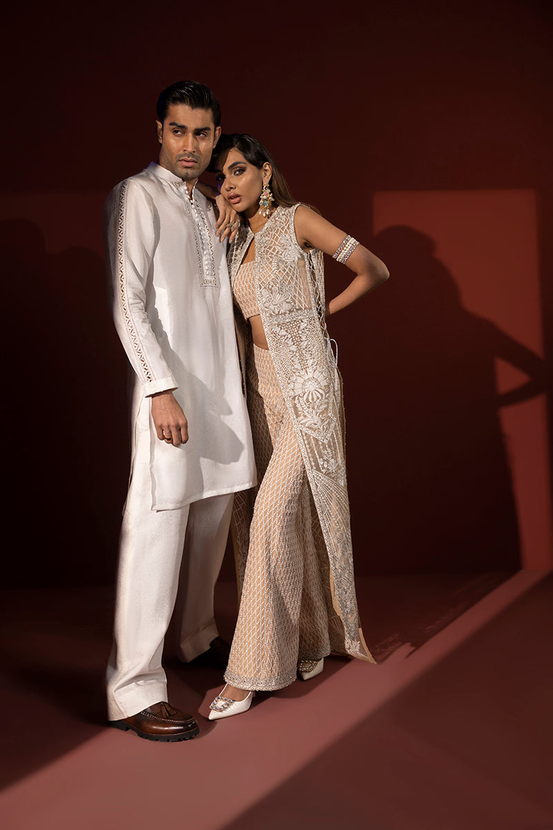 Shahid Chuhan - Silken Trail Organza Jacket For Women - Nude