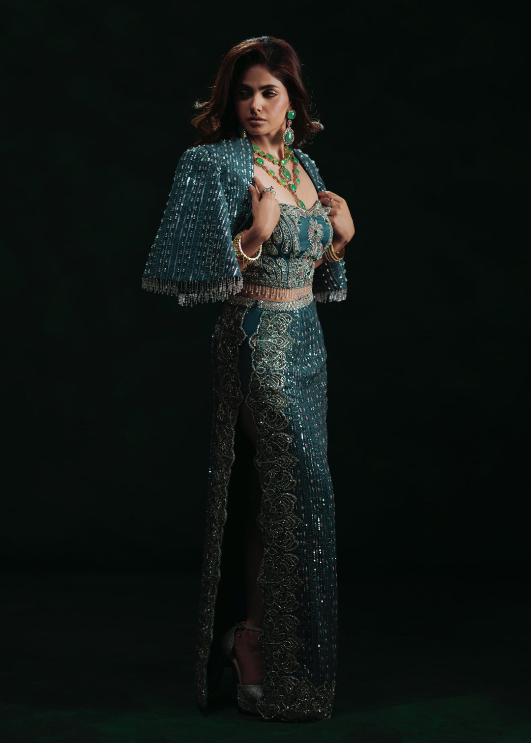Shahid Chuhan - Starlight Silk Jacket For Women - Zinc
