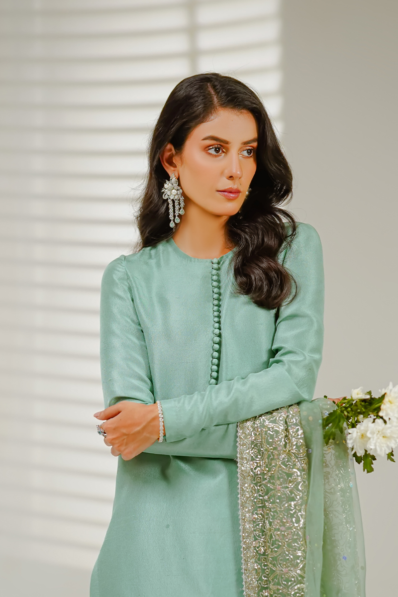 Shahid Chuhan - Starry Night Silk Suit For Women - Ice Blue