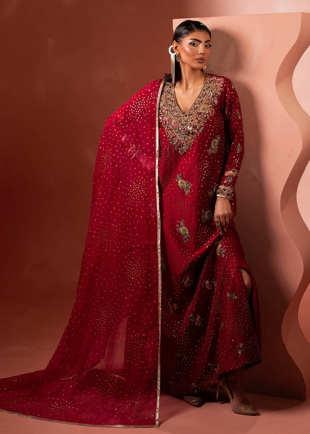 Shahid Chuhan - Zyra Silk Kaftan For Women - Crimson Red