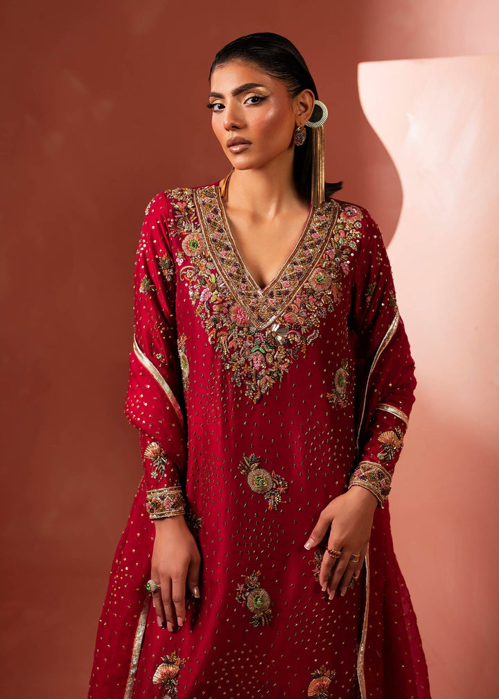 Shahid Chuhan - Zyra Silk Kaftan For Women - Crimson Red