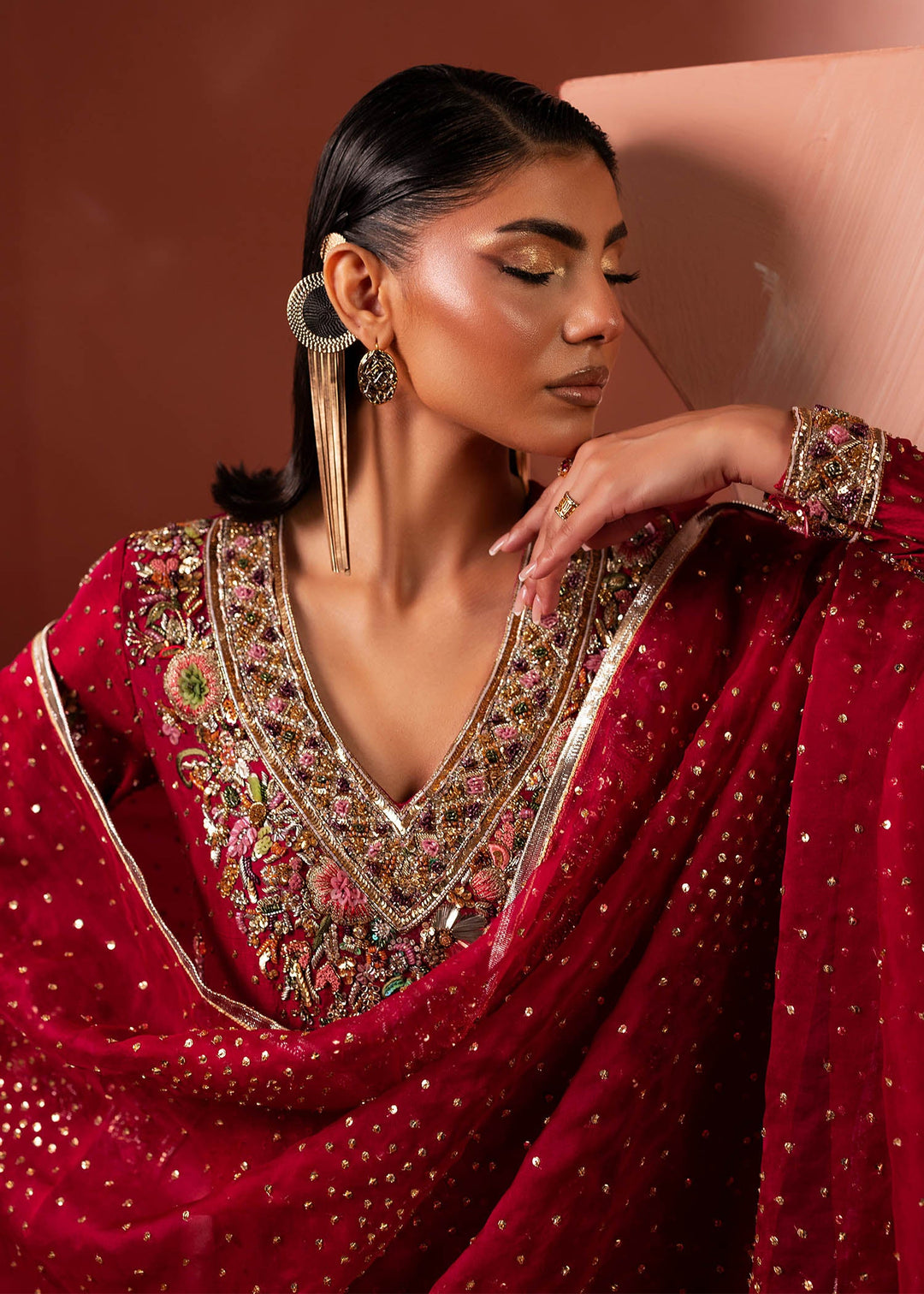 Shahid Chuhan - Zyra Silk Kaftan For Women - Crimson Red