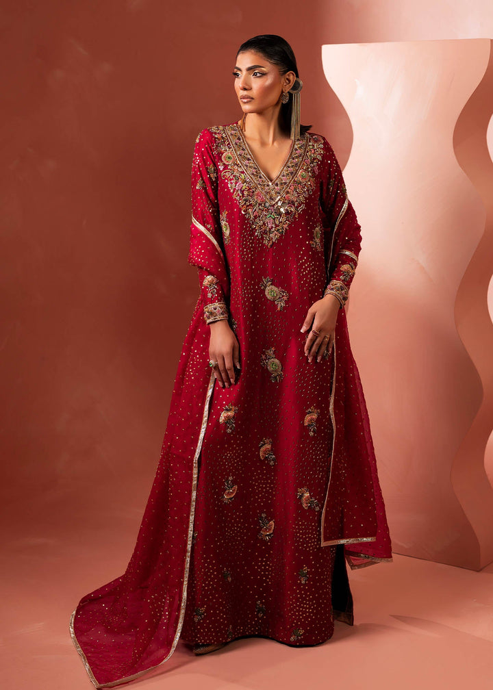 Shahid Chuhan - Zyra Silk Kaftan For Women - Crimson Red