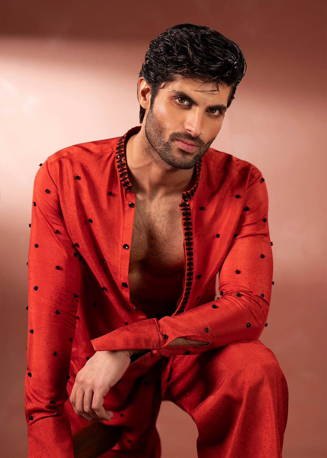 Shahid Chuhan - Zyric Silk Suit For Men - Rust