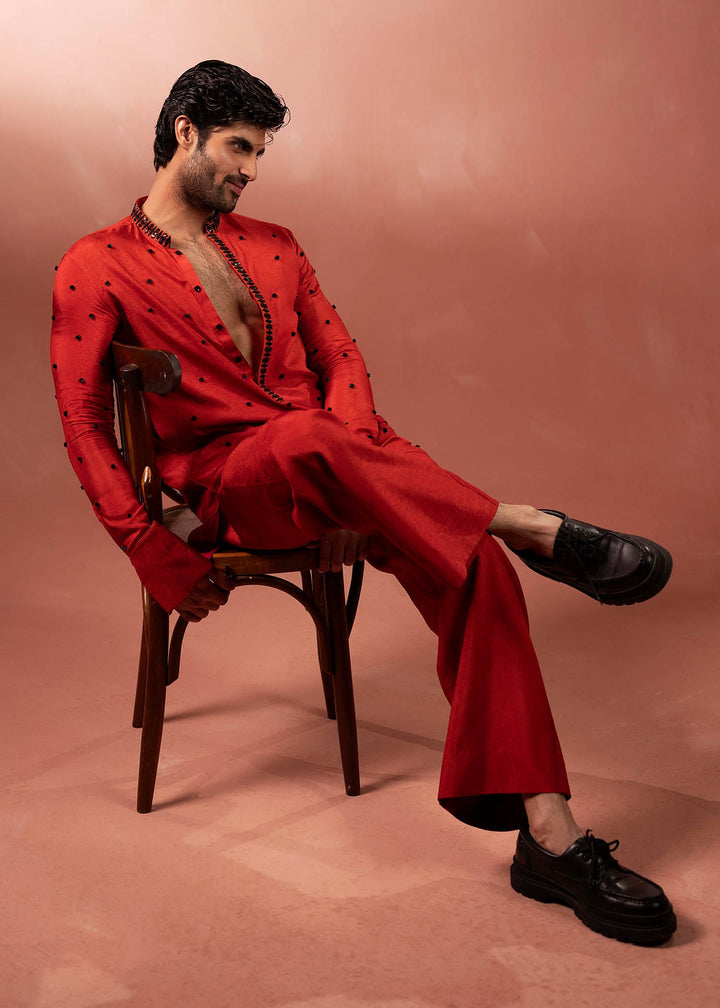 Shahid Chuhan - Zyric Silk Suit For Men - Rust