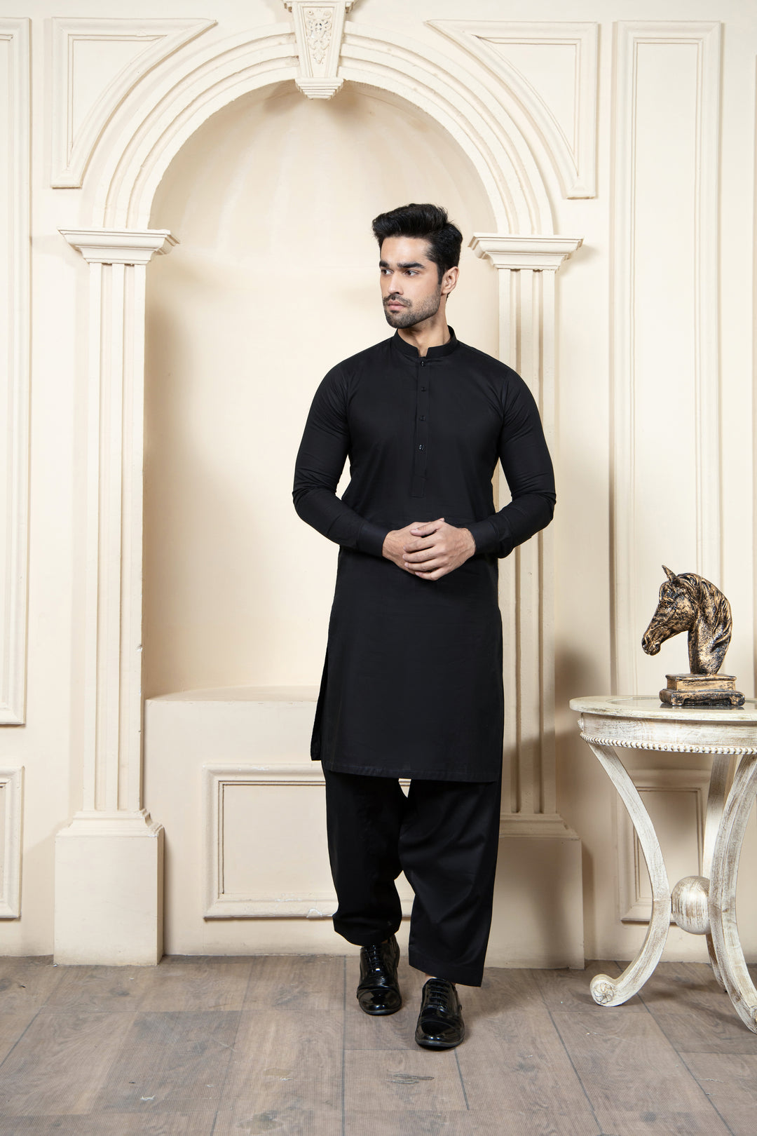 Shahjahan - Black Soft Cotton Kurta Shalwar For Men