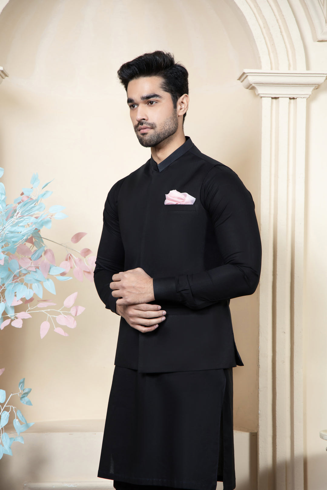 Shahjahan - Black Soft Cotton Kurta Trouer with waistcoat For Men