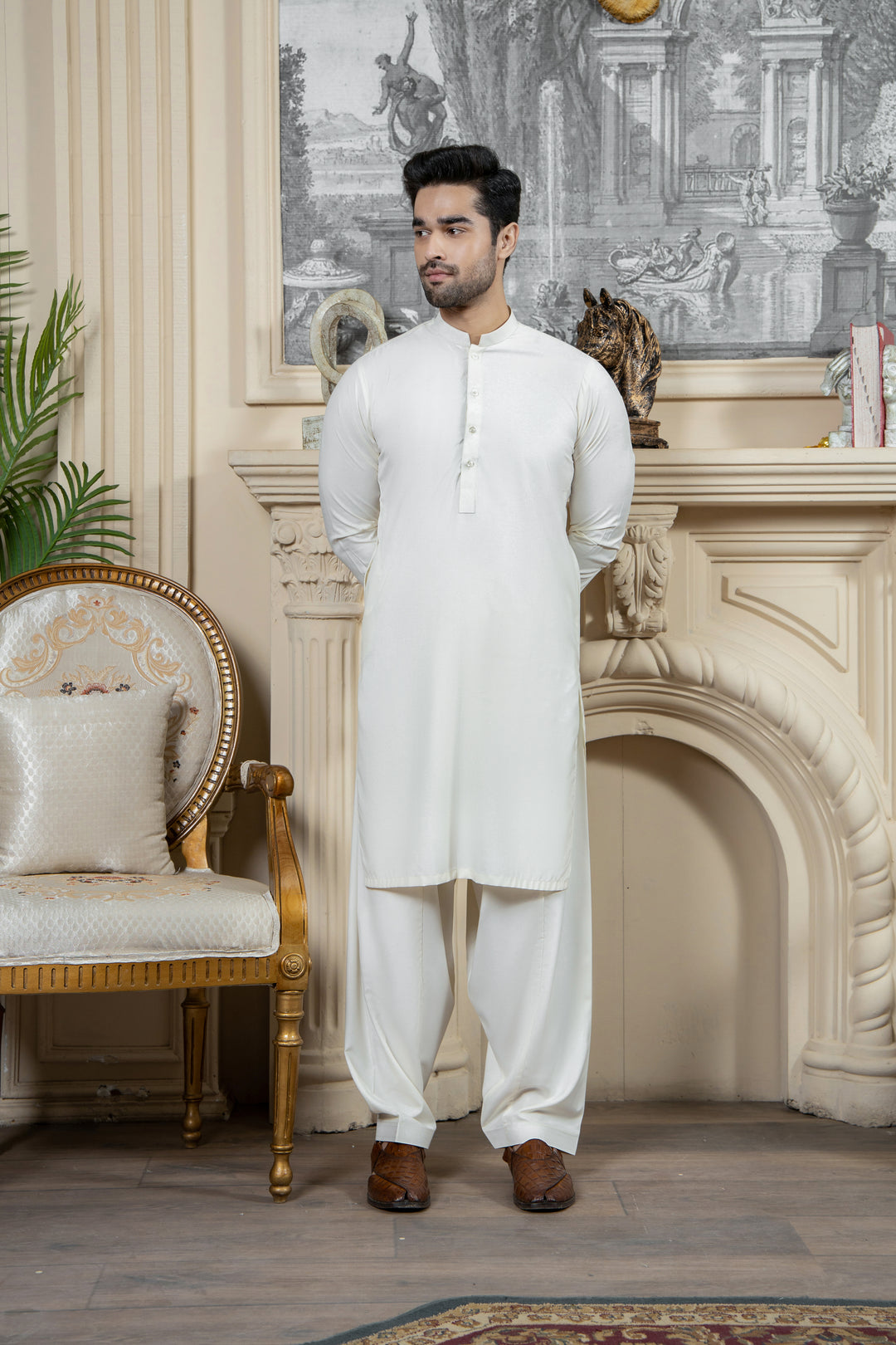 Shahjahan - Boski Cream Kurta Shalwar For Men