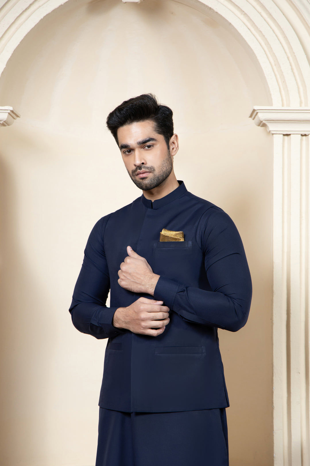 Shahjahan - Boski Kurta Trouser Navy Blue with Suiting Waistcoat For Men