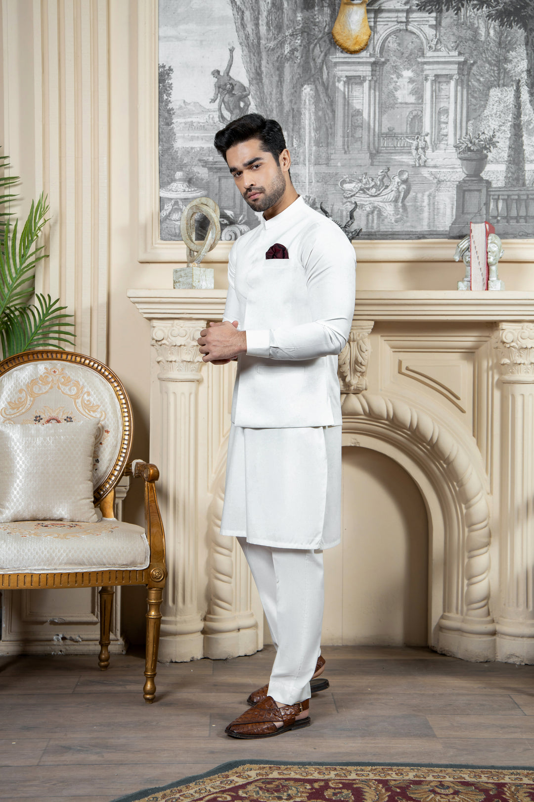 Shahjahan - Boski Offwhite Kurta Trouser with Waistcoat For Men
