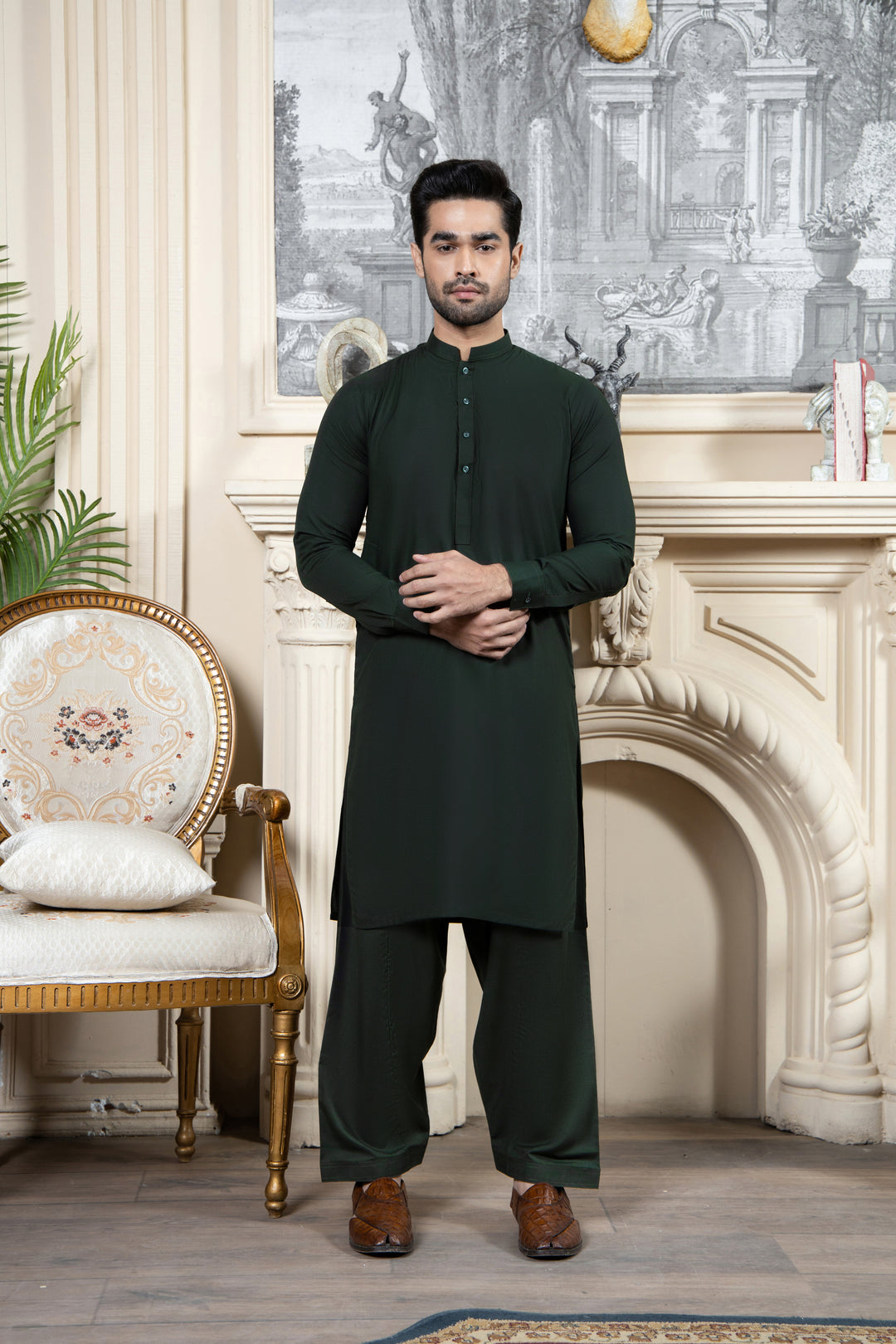Shahjahan - Bottle Green Kurta Shalwar For Men
