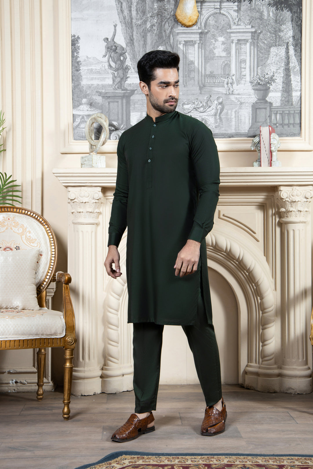 Shahjahan - Bottle Green Kurta Trouser For Men