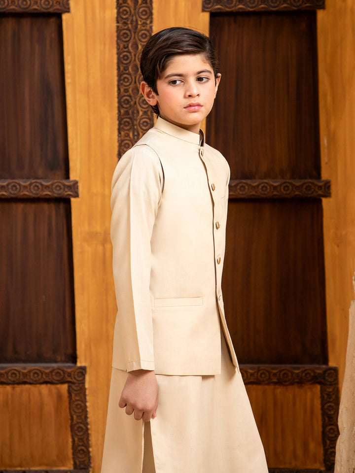 Shahjahan - Ivory Skin Kurta Trouser with Waistcoat - 3 Piece