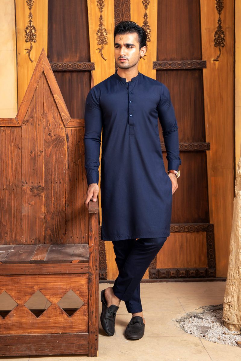 Shahjahan - Navy Blue Kurta Trouser - 2 Piece