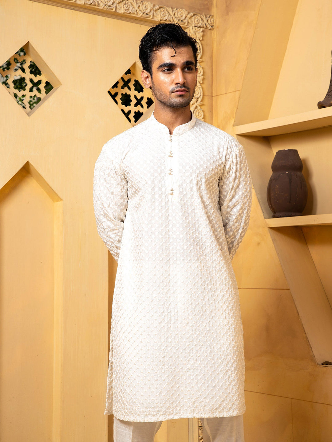Shahjahan - Off White Embroidered Trouser - 2 Piece
