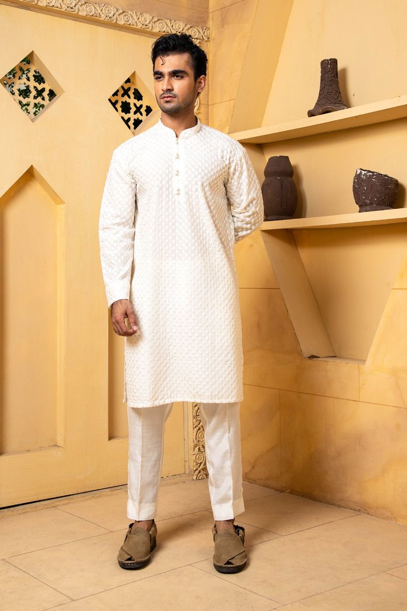 Shahjahan - Off White Embroidered Trouser - 2 Piece