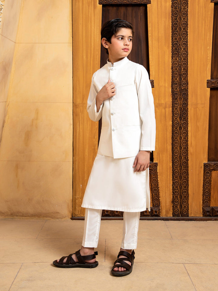 Shahjahan - OffWhite Kurta Trouser With Waistcoat - 3 Piece