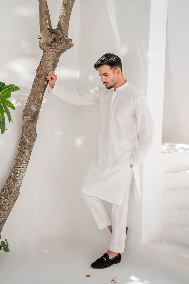 Shahjahan - Soft Lawn - Fine Quality - Off White Embroidered Kutra Trouser - 2 Piece
