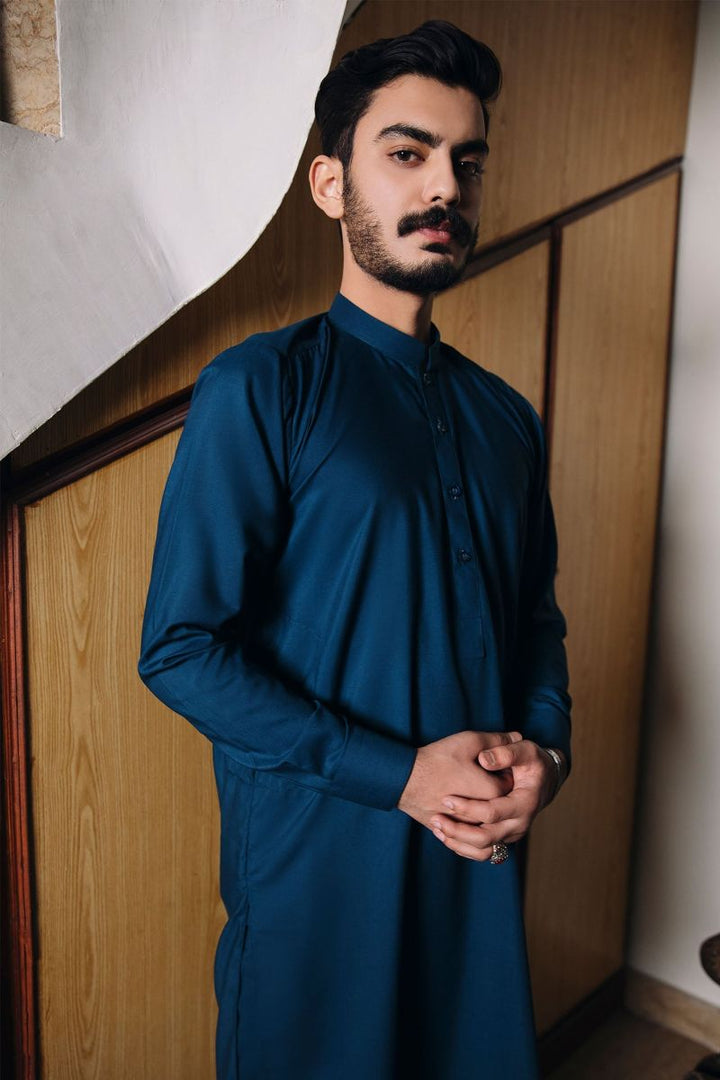 Shahjahan - Teal Blue Kurta White Trouser - 2 Piece