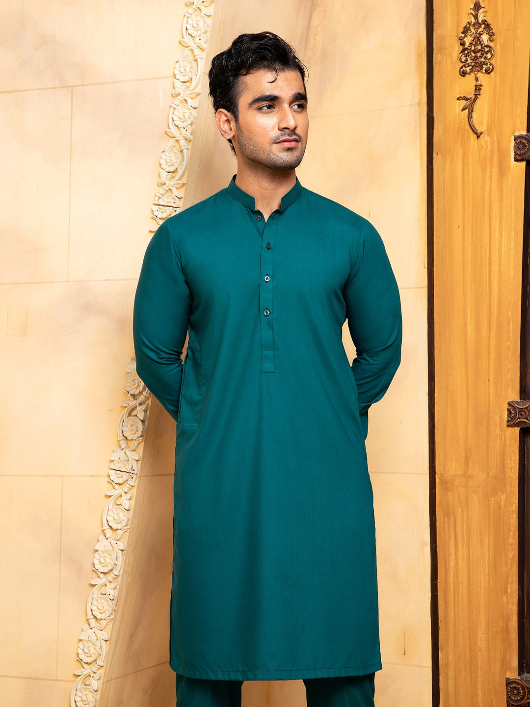 Shahjahan - Teal Kurta Trouser - 2 Piece