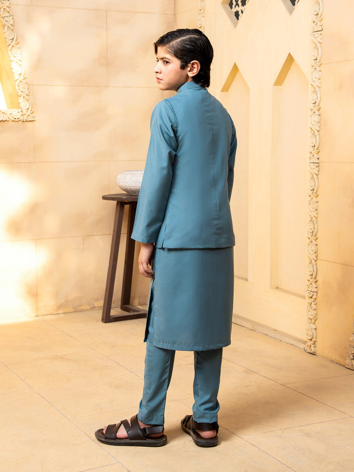 Shahjahan - Teal Kurta Waistcoat - 1 Piece