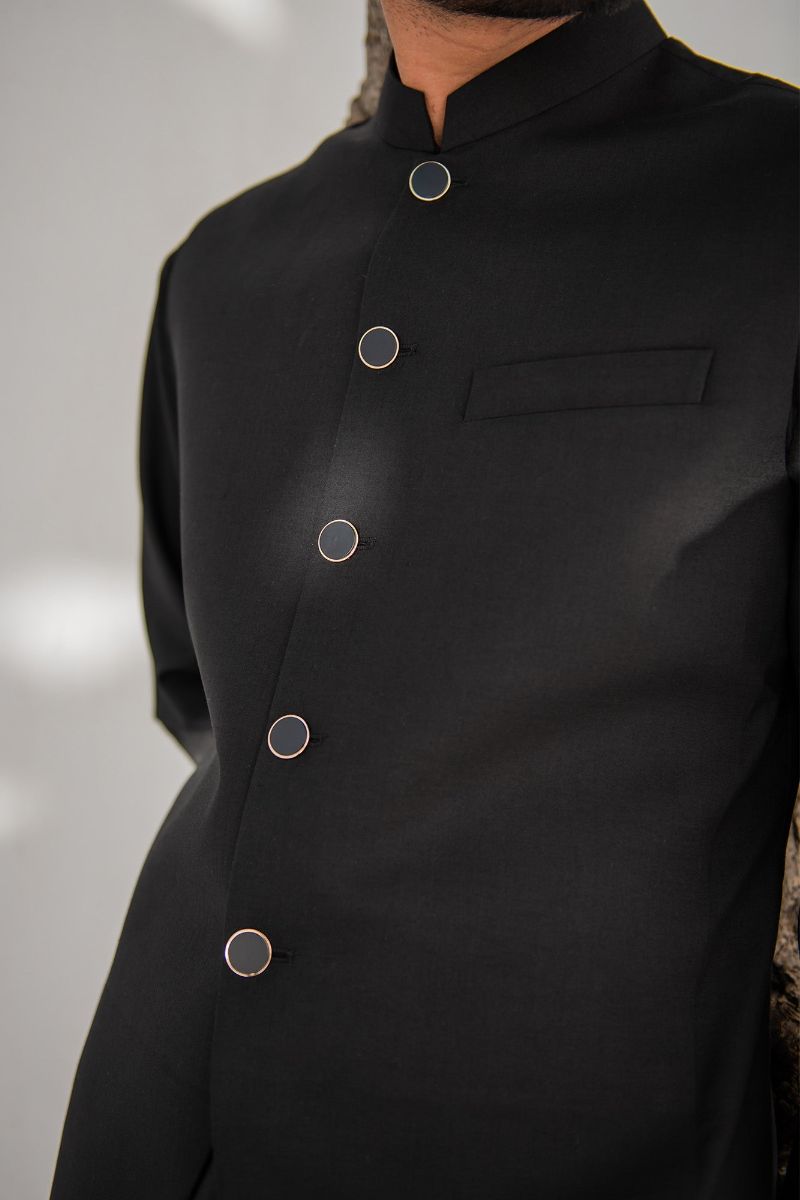 Shahjahan - Wash & Wear - Black Kurta Trouser & Waistcoat - 3 Piece