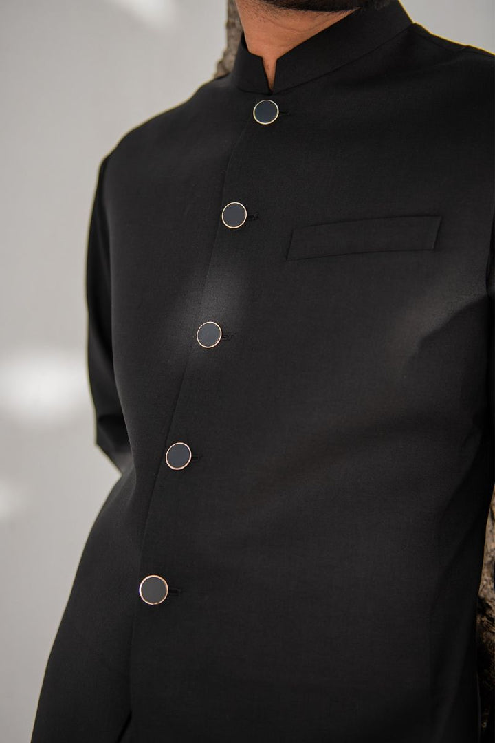 Shahjahan - Wash & Wear - Black Kurta Trouser & Waistcoat - 3 Piece