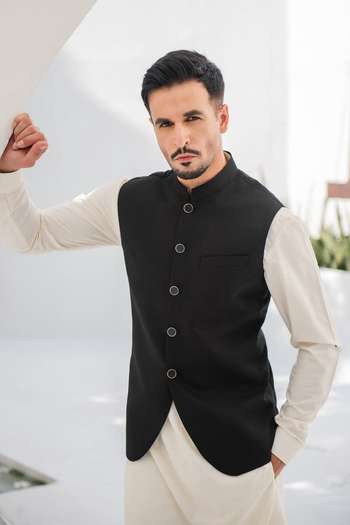 Shahjahan - Wash & Wear - Black on Off White - 3 Piece