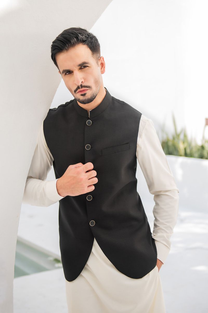 Shahjahan - Wash & Wear - Black on Off White - 3 Piece