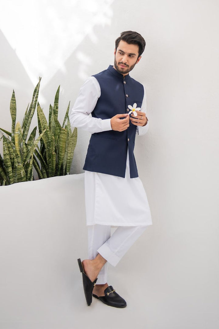 Shahjahan - Wash &amp; Wear - Blue on Off White -3 Piece