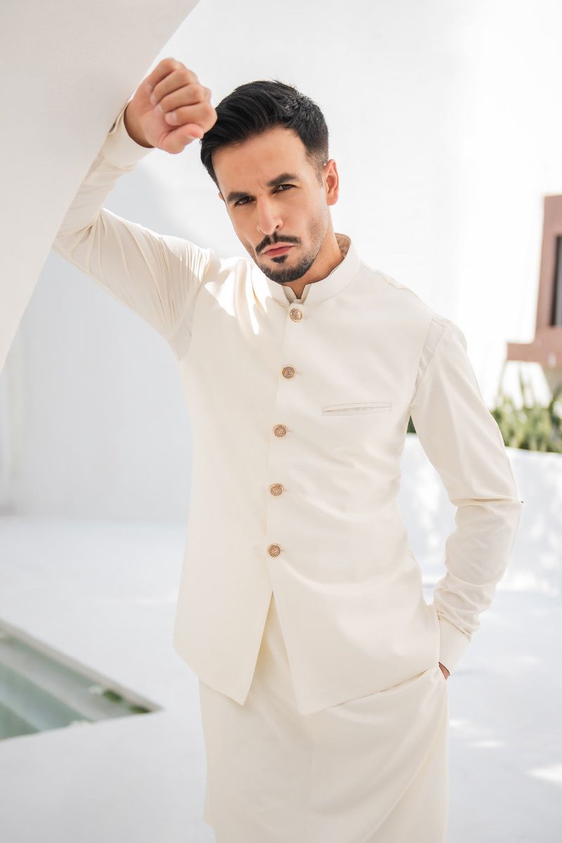 Shahjahan - Wash & Wear - Boski Kurta Trouser & Waistcoat - 3 Piece