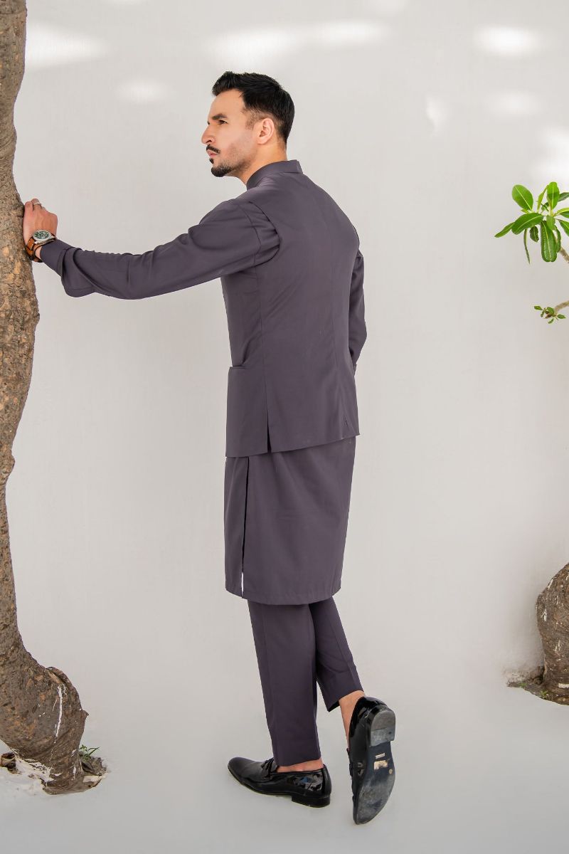 Shahjahan - Wash & Wear - Charcoal Grey Kurta Trouser & Waistcoat - 3 Piece