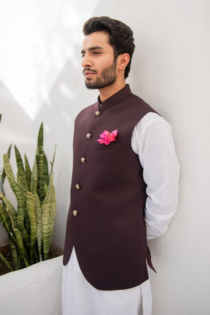 Shahjahan - Wash &amp; Wear - Chocolate Brown on Off White - 3 Piece