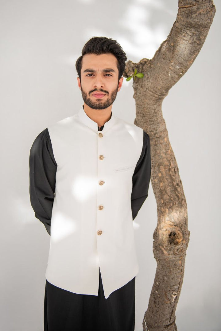 Shahjahan - Wash &amp; Wear - Off White on Black - 3 Piece