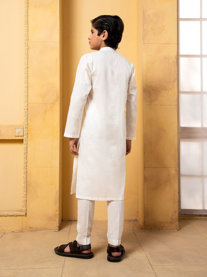Shahjahan - White Embroidered Kutra Trouser - 2 Piece
