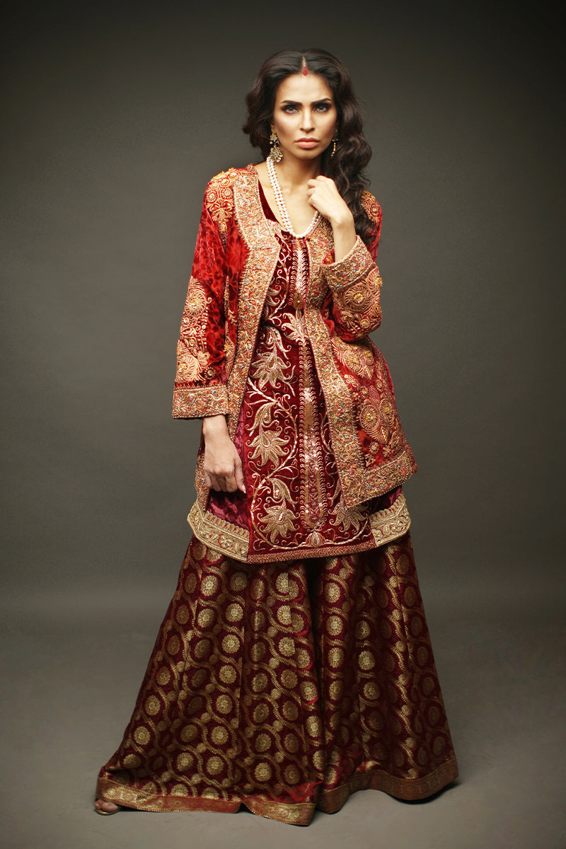 Shamaeel Ansari Mehrunisa Royale Jacket Red 3 Piece