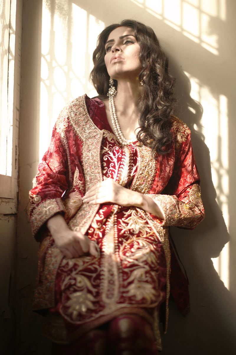 Shamaeel Ansari Mehrunisa Royale Jacket Red 3 Piece