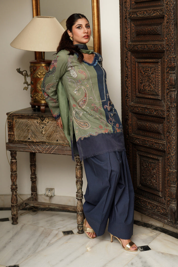 Shamaeel Ansari Olive Muse Suit Green 3 Piece