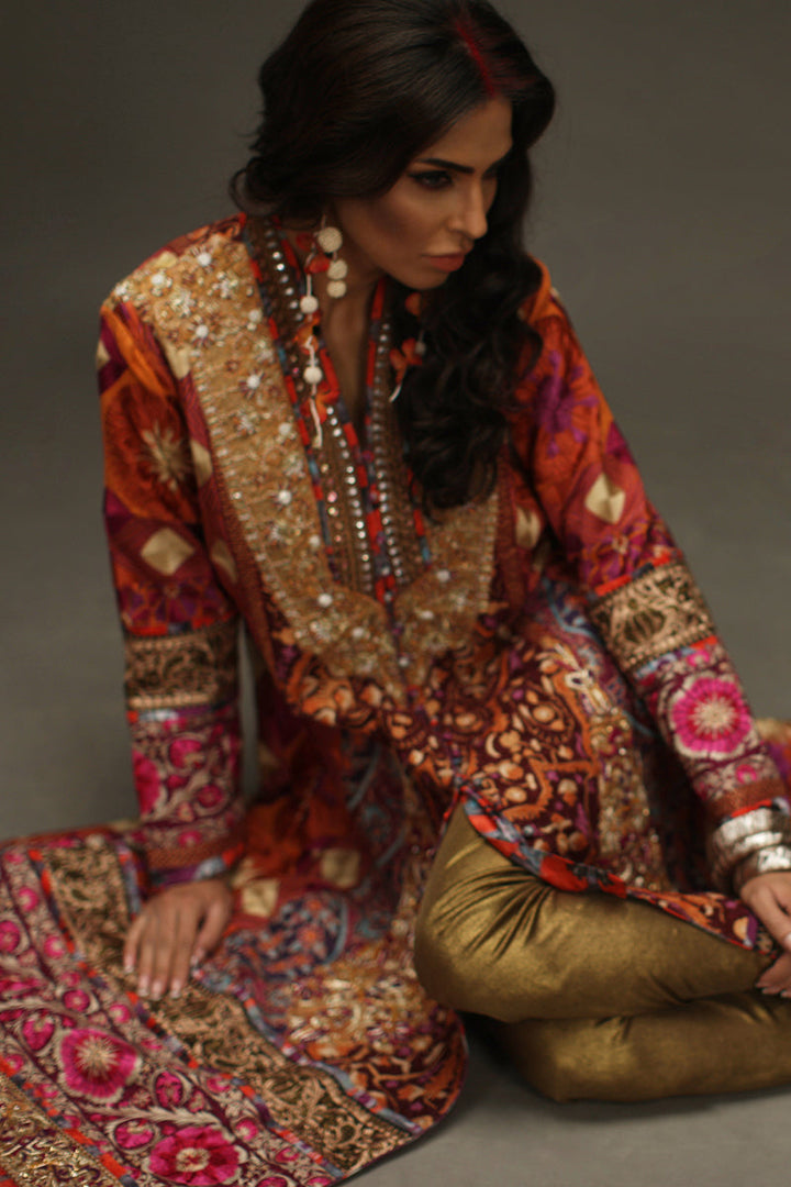 Shamaeel Ansari Rang Mahal Jacket Orange 3 Piece