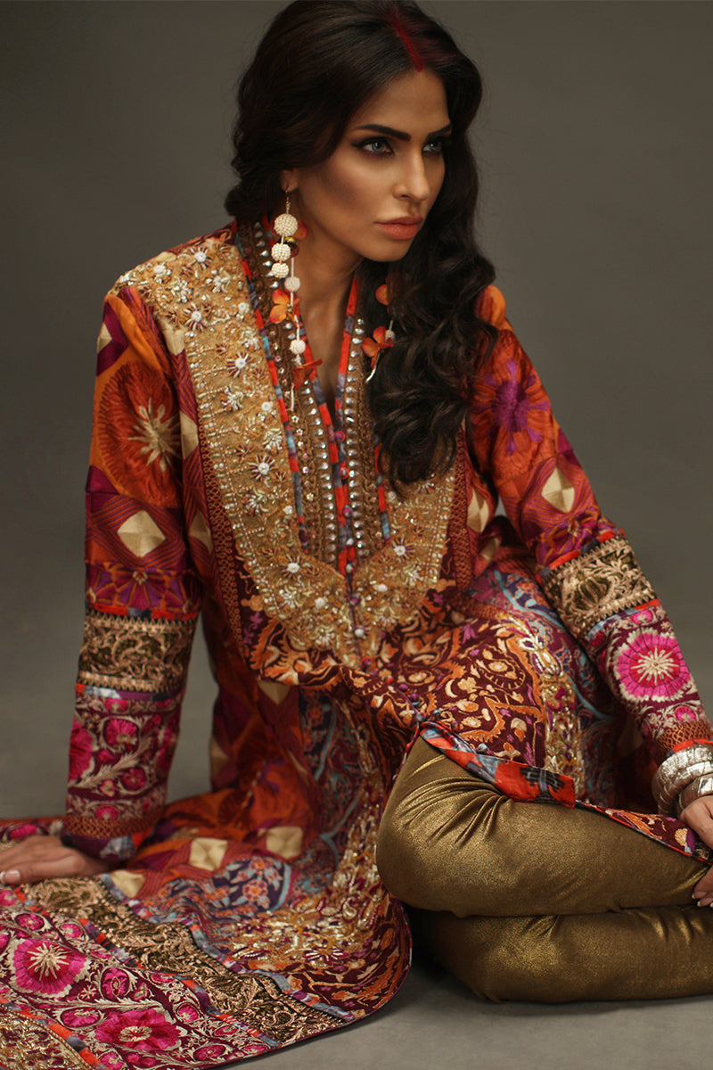 Shamaeel Ansari Rang Mahal Jacket Orange 3 Piece