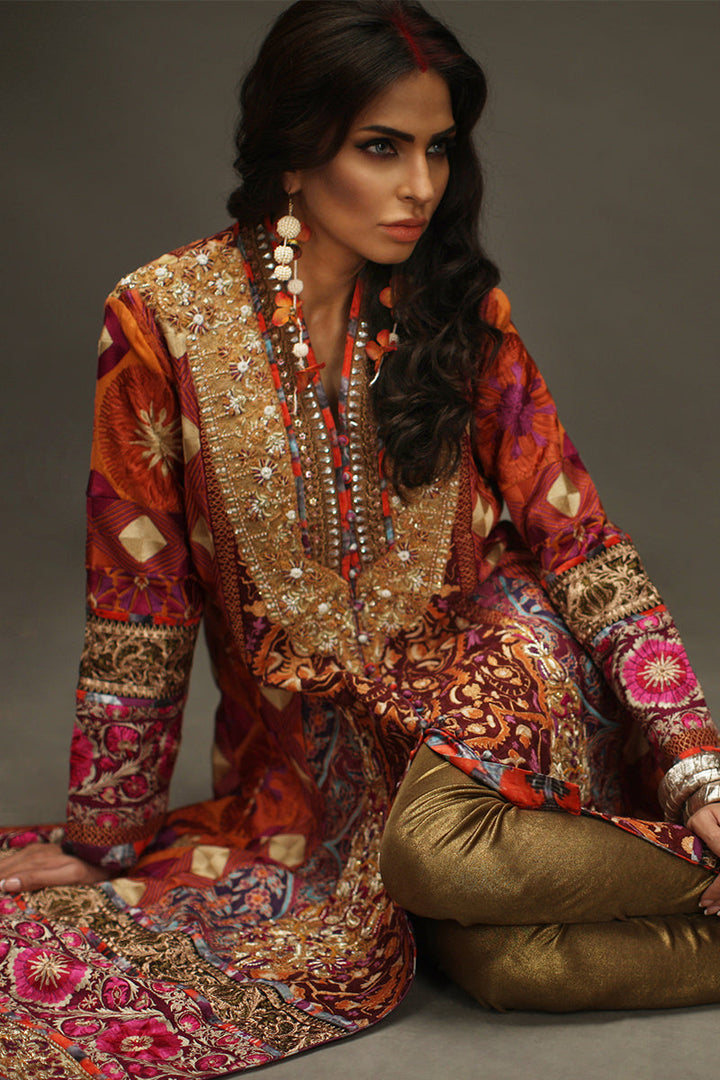 Shamaeel Ansari Rang Mahal Jacket Orange 3 Piece