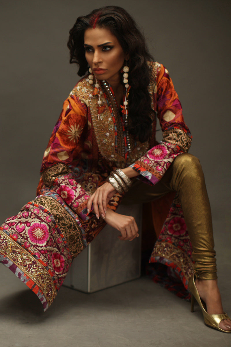 Shamaeel Ansari Rang Mahal Jacket Orange 3 Piece