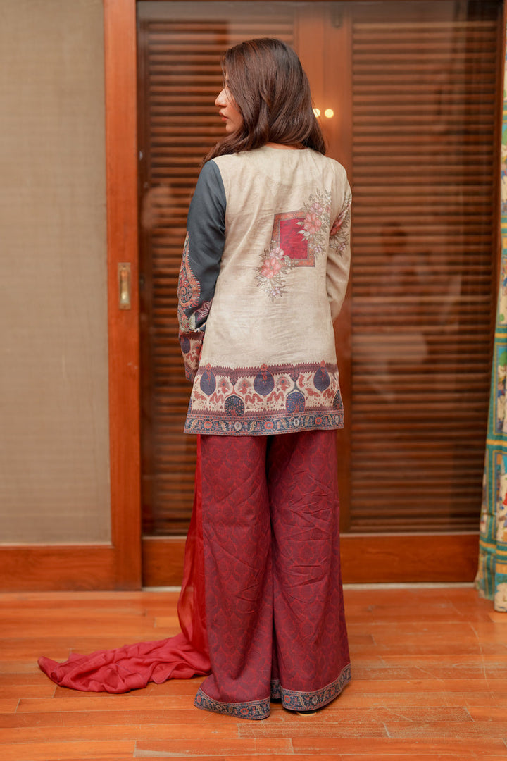 Shamaeel Ansari Royal Crimson Suit Red 3 Piece