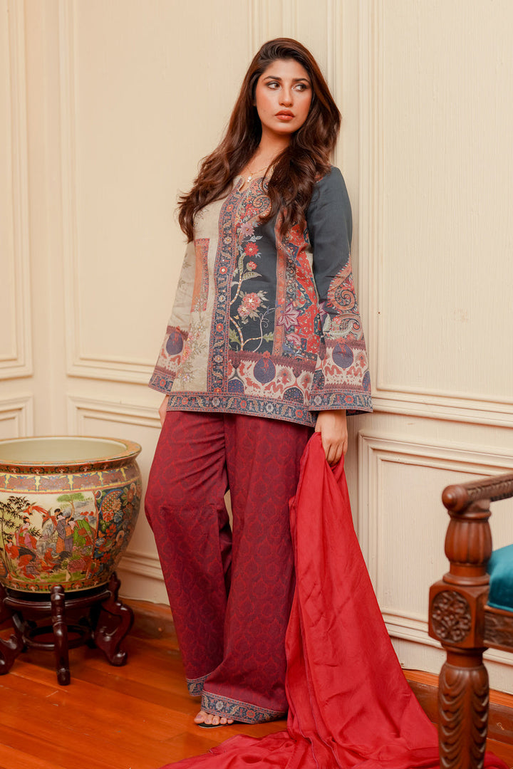 Shamaeel Ansari Royal Crimson Suit Red 3 Piece