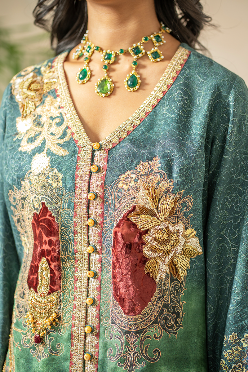 Shamaeel - Emerald Mist - Viscose Silk & Velvet/Cotton Silk
